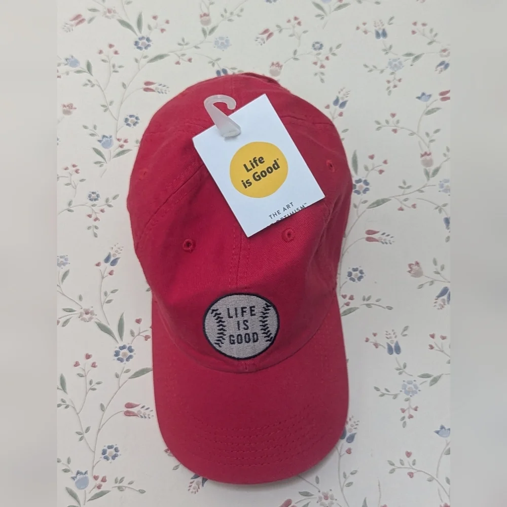 NWT Life is Good Unisex Red Baseball Cap Kids Chill M/L